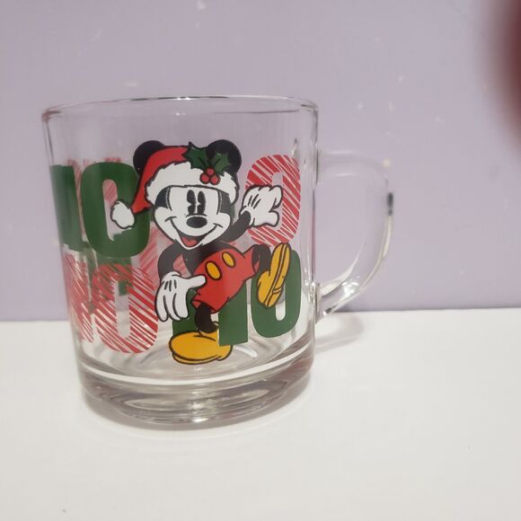 Disney Mickey Miuse Clear Ho Ho Ho Glass Vintage Anchor Hocking  Mug - Picture 2 of 10